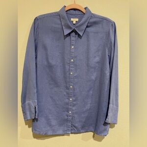 Talbots periwinkle button down shirt.  100% Linen